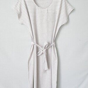 Lands' End gray white striped cotton blend knit midi dress *Sz MP*